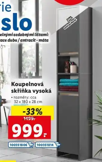 Lidl Livarno home koupelnová skřiňka vysoká 32x180x28cm nabídka