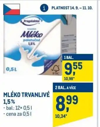 Makro Pragolaktos mléko trvanlivé 1,5% 0,5l nabídka