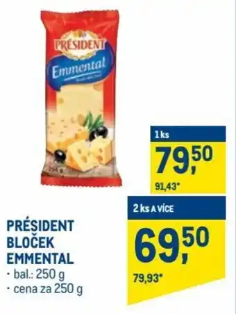 Makro président bloček emmental 250g 100g nabídka