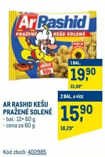 Makro Ar Rashid kešu pražené solené 60g nabídka