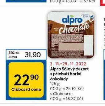 Tesco Alpro sójový dezert s příchutí hořké čokolády nabídka