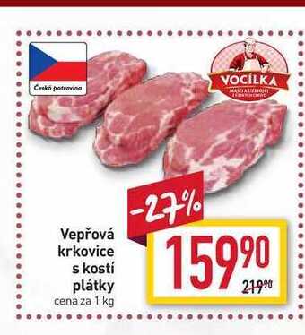 Billa Vepřová krkovice s kostí plátky cena za 1 kg nabídka