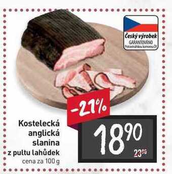Billa Kostelecká anglická slanina z pultu lahůdek cena za 100 g nabídka