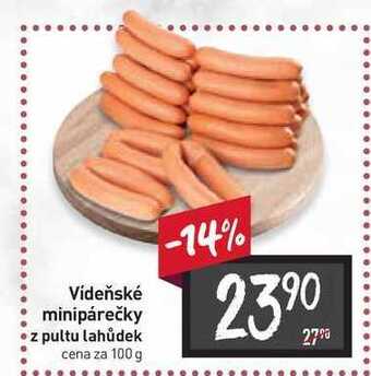 Billa Vídeňské minipárečky z pultu lahůdek cena za 100 g nabídka