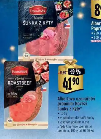 Albert Albertovo uzenářství premium hovězí šunky z kýty 100 g nabídka