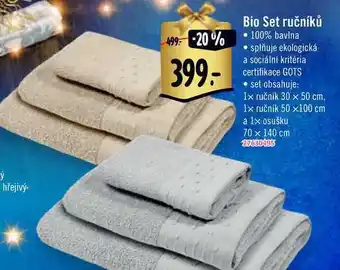 Bio set ručníků 100% bavlna, set obsahuje: 1x ručnik 30 x 50 cm, 1x ručnik 50x100 cm a 1x osušku 70 x 140 cm 2.7630495