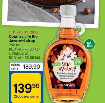 Tesco Country life bio javorový sirup 250 ml nabídka