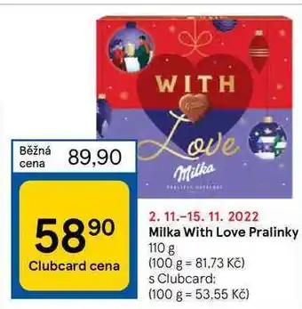 Tesco Milka with love pralinky 110 g nabídka