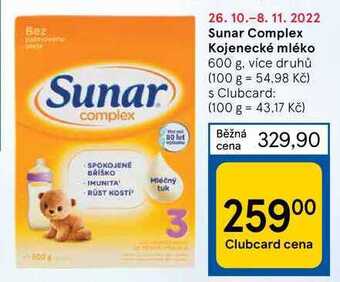 Tesco Sunar complex kojenecké mléko 600 g nabídka