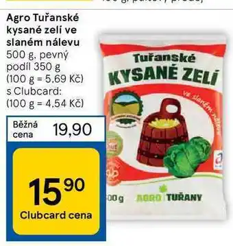 Tesco Agro tuřanské kysané zelí ve slaném nálevu 500 g nabídka