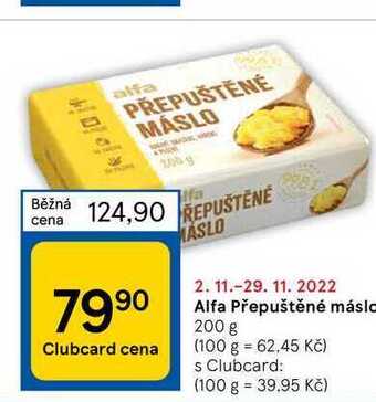 Tesco Alfa přepuštěné máslo 200 g nabídka