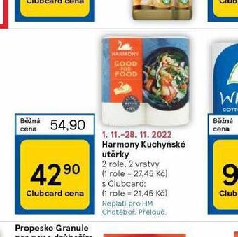Tesco Harmony kuchyňské utěrky nabídka