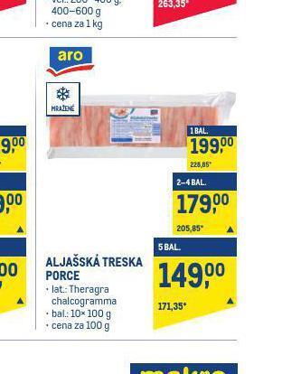 Makro Aljašská treska porce nabídka