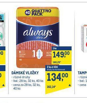 Makro Always dámské vložky nabídka
