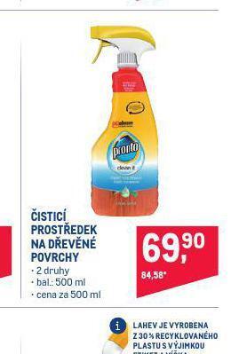Pronto čistící prostředek na dřevěné povrchy