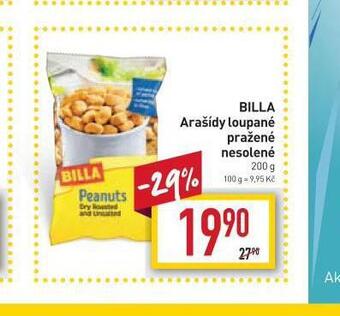 Billa Billa arašídy loupané pražené nesolené nabídka