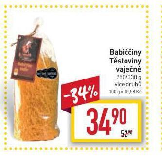 Billa Babiččiny vaječné těstoviny nabídka
