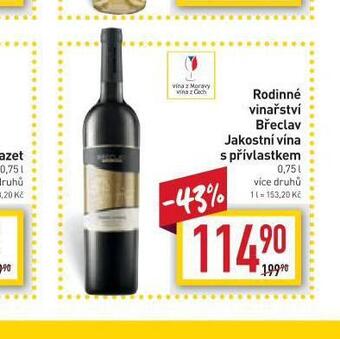 Billa Rodinné vinařství břeclav jakostní vína s přívlastkem nabídka