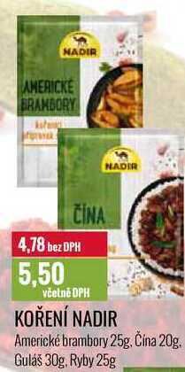 Ratio Koření nadir americké brambory 25g, čína 20g, guláš 30g, ryby 25g nabídka