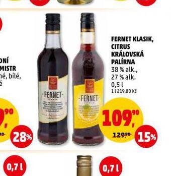 Penny Market Fernet klasik, citrus královská palírna nabídka