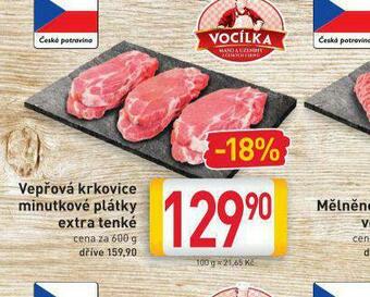 Billa Vepřová krkovice minutkové plátky extra tenké nabídka