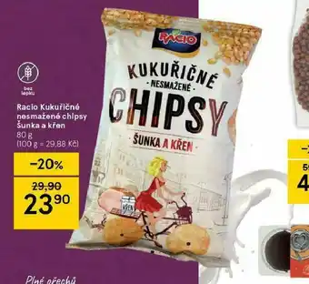 Tesco Racio kukuřičné nesmažené chipsy čunka a křen nabídka