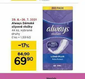 Tesco Always dámské slipové vložky nabídka
