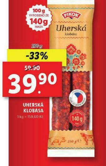 Lidl Uherská klobása nabídka