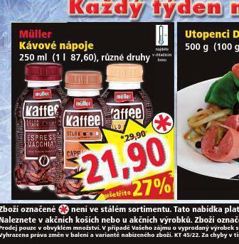 Norma Müller kávové nápoje nabídka