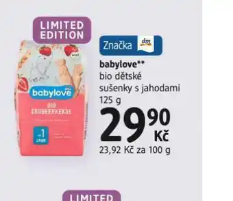 dm drogerie Babylove bio dětské sušenky s jahodami nabídka