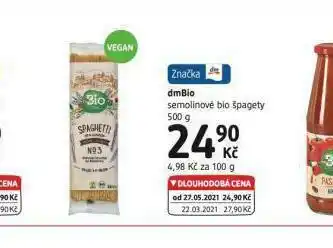 dm drogerie Dmbio semolinové bio špagety nabídka