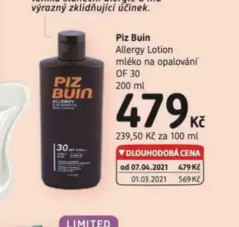 dm drogerie Piz buin allergy lotion mléko na opalování of 30 nabídka
