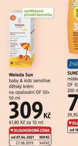 dm drogerie Weleda sun dětský krém na opalování of 50+ nabídka