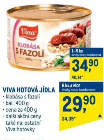 Makro viva hotová jídla klobása s fazoli 400g nabídka