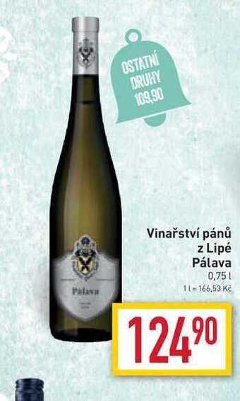 Billa Vinařství pánů z lipé pálava 0,75l nabídka