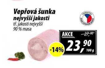 ZEMAN Vepřová šunka nejvyšší jakosti tř. jakosti nejvyšší 90% masa, 100 g nabídka