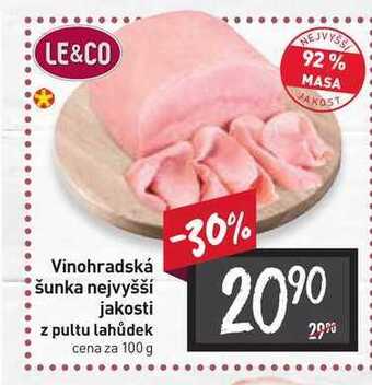 Billa Vinohradská šunka nejvyšší jakosti z pultu lahůdek cena za 100 g nabídka