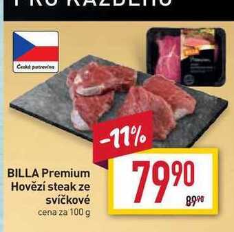 Billa Billa premium hovězí steak ze svíčkové cena za 100 g nabídka