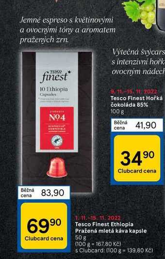 Tesco Tesco finest ethiopia pražená mletá káva kapsle 50 g nabídka
