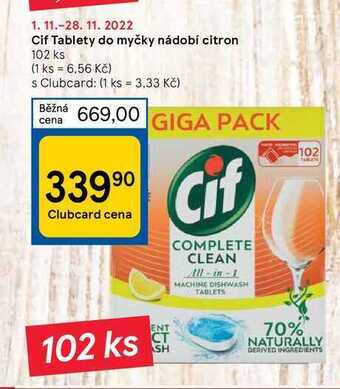 Tesco Cif tablety do myčky nádobí citron 102 ks nabídka