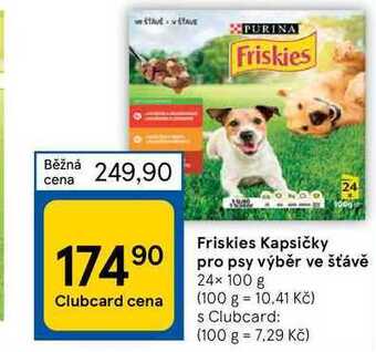 Tesco Friskies kapsičky pro psy výběr ve šťávě 24× 100 g nabídka