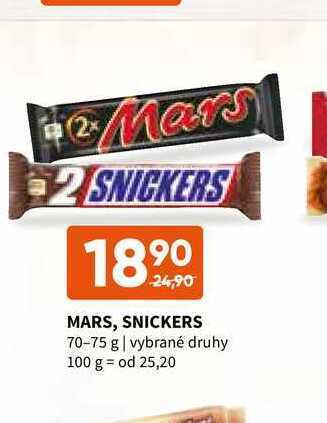 Terno Mars, snickers 70-75 g nabídka