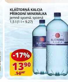 Flop Kláštorná kalcia přírodní minerálka jemně sycená, sycená 1,5l nabídka