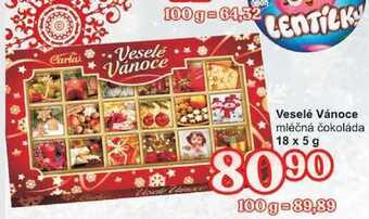 Veselé vánoce mléčná čokoláda 18 x 5 g