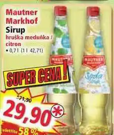 Norma Mautner markhof sirup hruška meduňka/ citron 0,7l nabídka