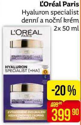 Teta L'oréal paris hyaluron specialist denní a noční krém 2x 50 ml nabídka