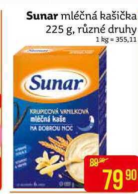 Teta Sunar mléčná kašička 225 g, různé druhy nabídka