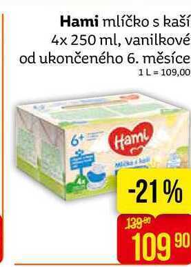 Teta Hami mlíčko s kaší 4x 250 ml, vanilkové od ukončeného 6. měsíce nabídka