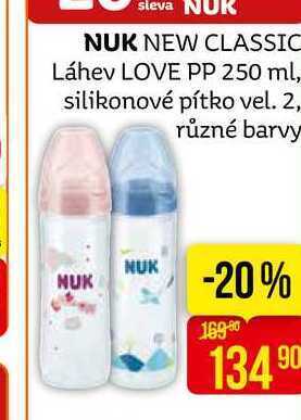 Teta Nuk new classic láhev love pp 250 ml, silikonové pítko vel. 2, různé barvy nabídka