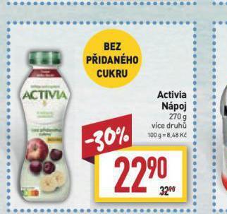 Billa Activia nápoj nabídka